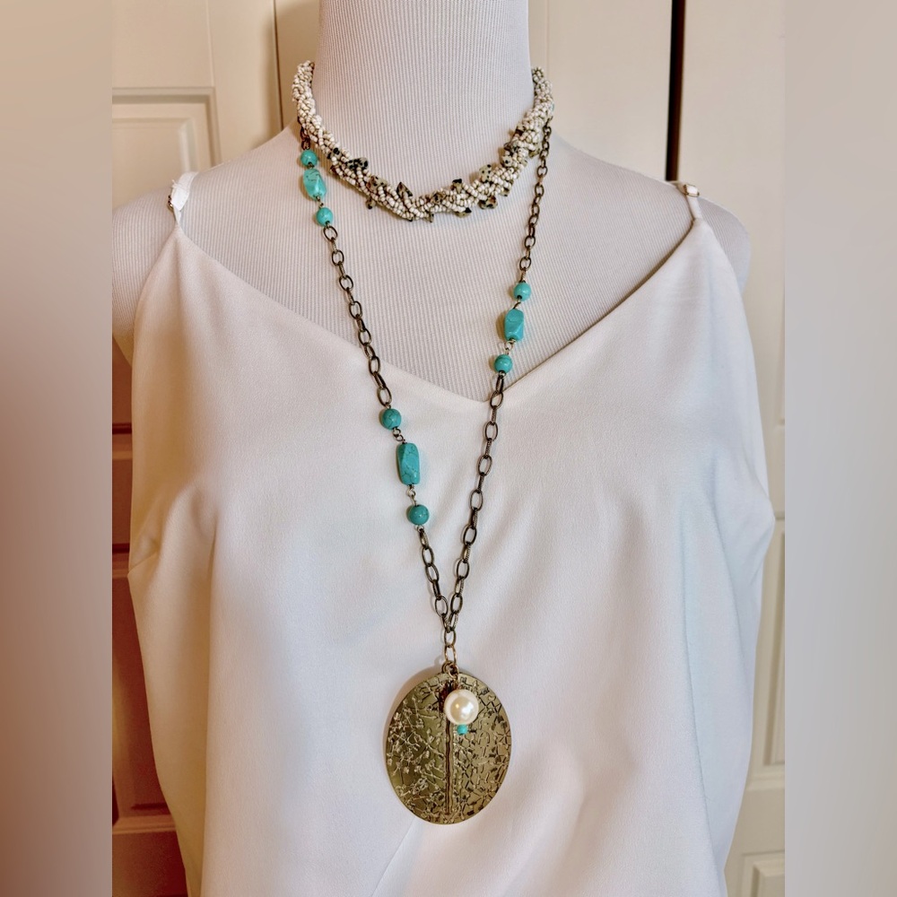 Boho vibes ‘Faith’Turquoise long Necklace and beaded choker